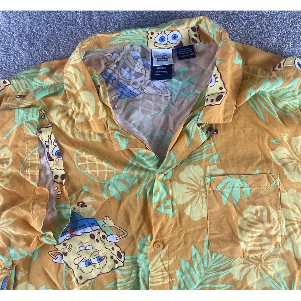 SpongeBob Rayon All Over SpongeBob Floral Hawaiian Shirt Mens 3XL Measures 2XL